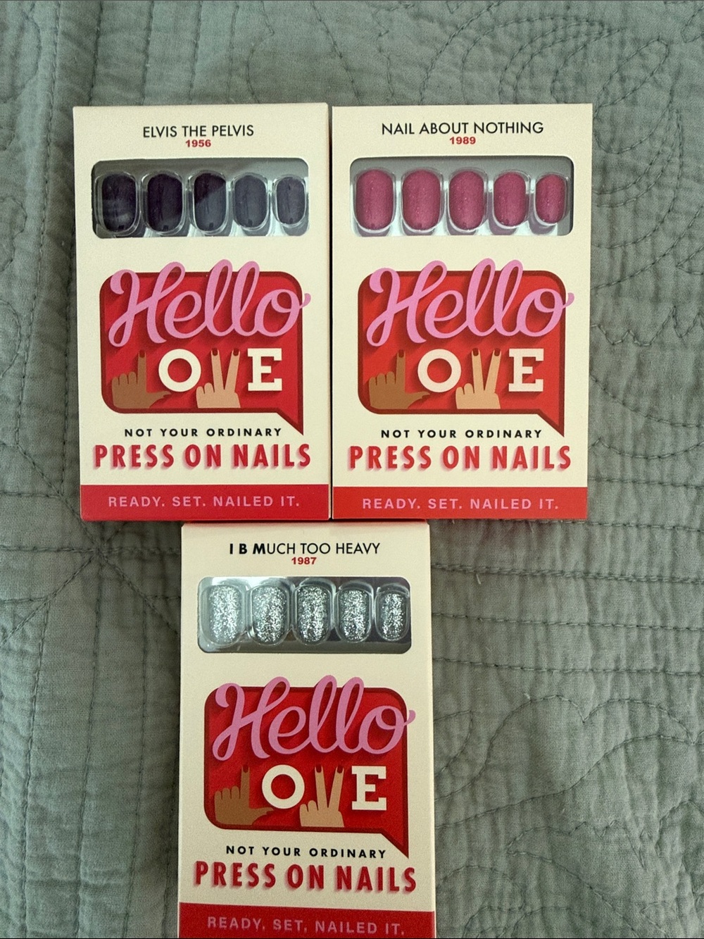 Hello OVE Press-On Nails — Pink, Purple & Silver Trio Set